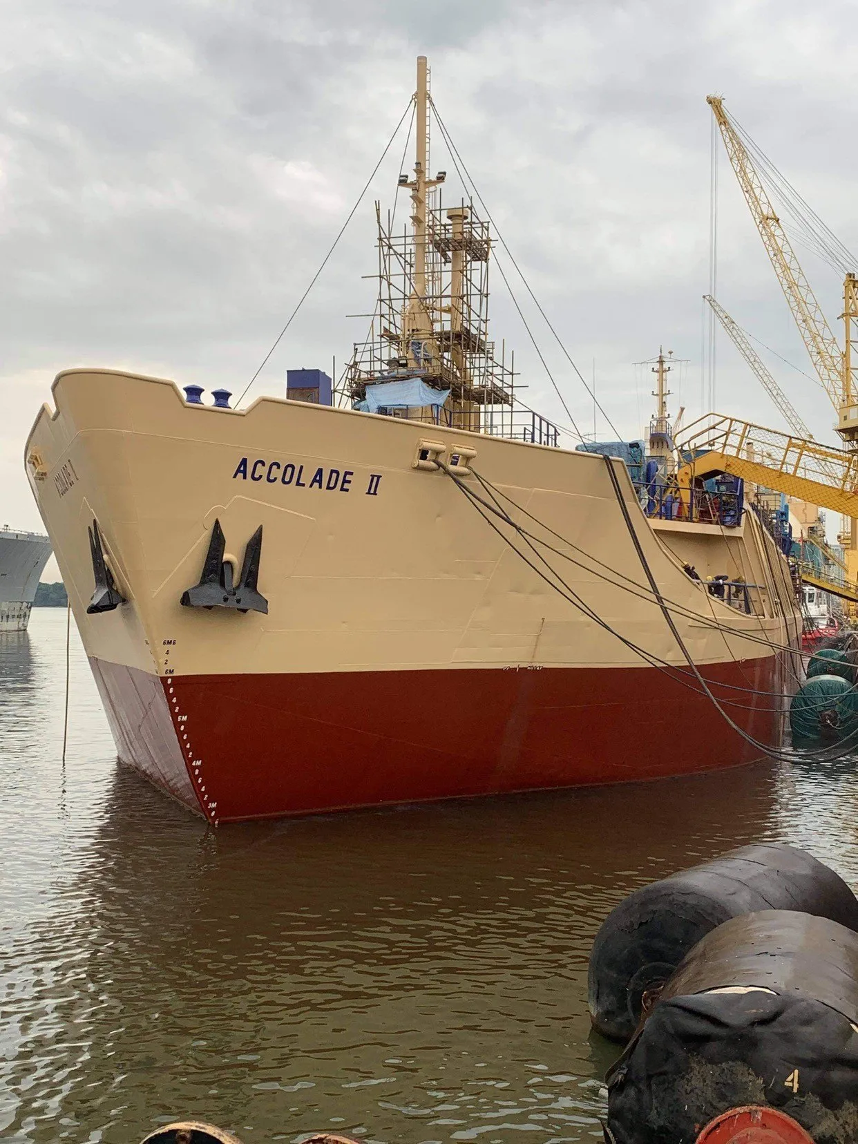 Accolade II alongside at the shipyard