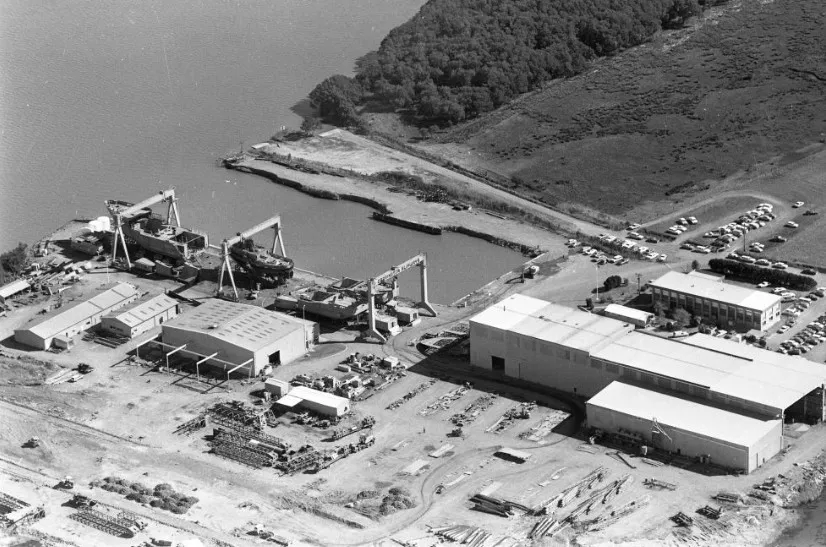 Aerial view of Carrington Slipways at Tomago, 1978